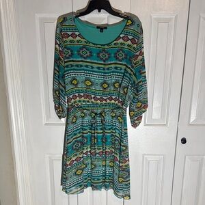 Espresso Blue Green Midi Sundress with Bishop Sleeves